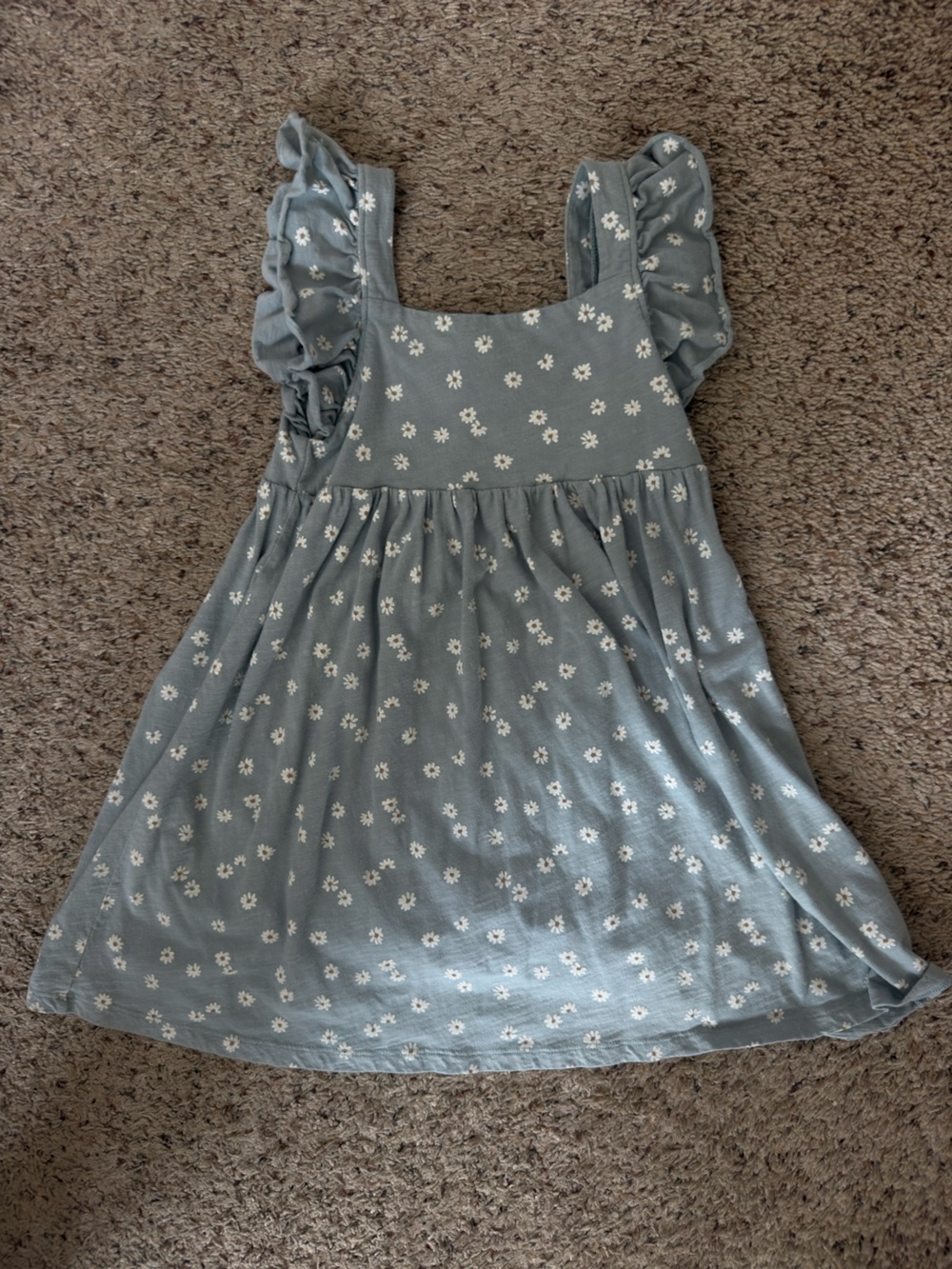 Rylee + Cru Dusty Blue Daisy Print Sundress with Ruffled Straps